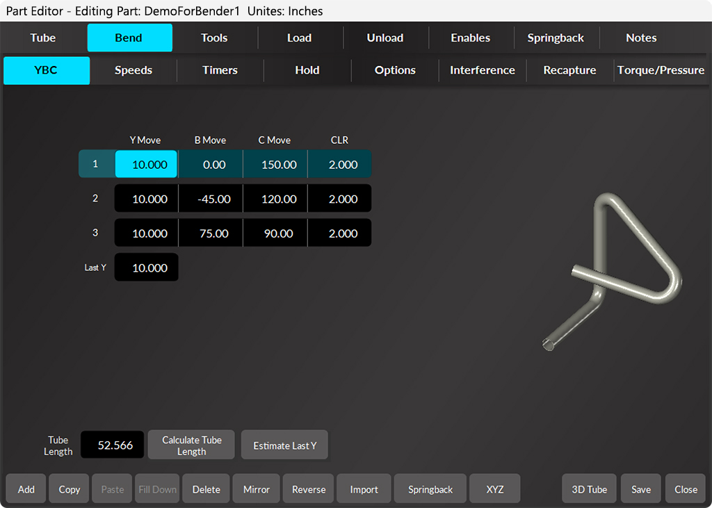 BendPro SIM Software part editor